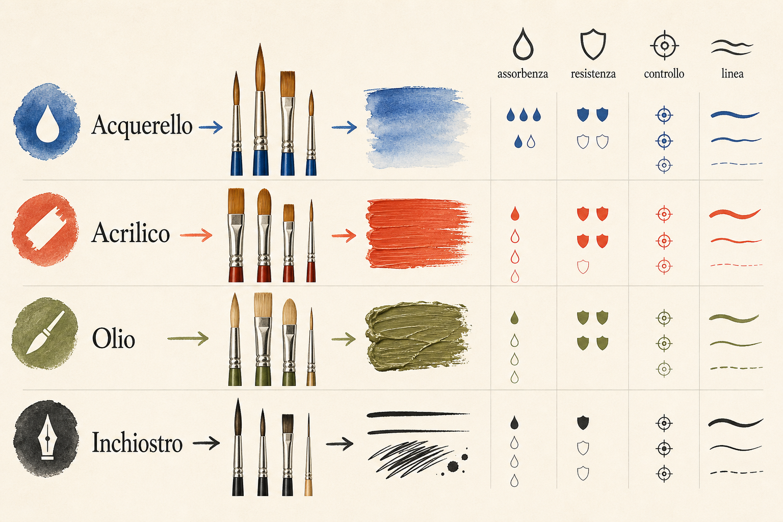 Schema delle tecniche pittura principali