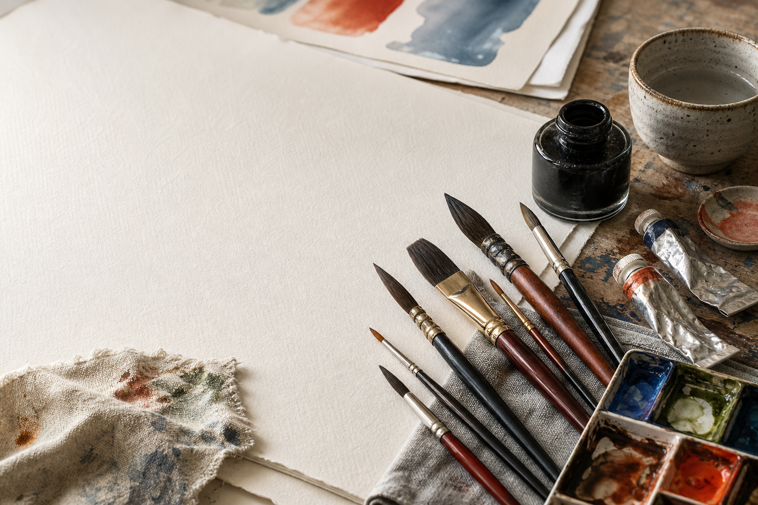 Pennelli e materiali per pittura ad olio e inchiostro